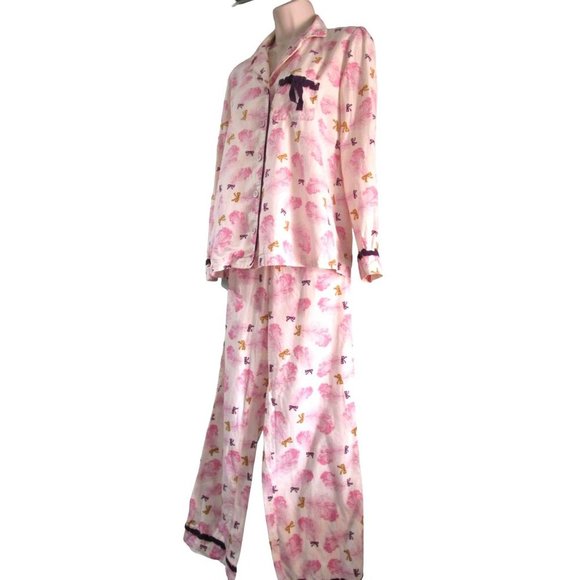 Victoria's Secret Gold Label Feather Bow Ribbon Pajama Set Ladies XS Dee Damage - Picture 7 of 16